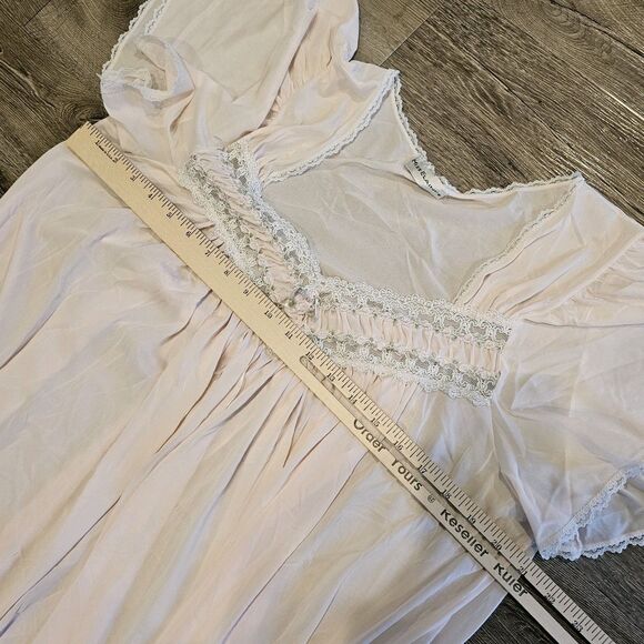 vintage sheer nightgown lace trim flutter sleeve romantic blush pink bridal L/XL - Picture 3 of 10